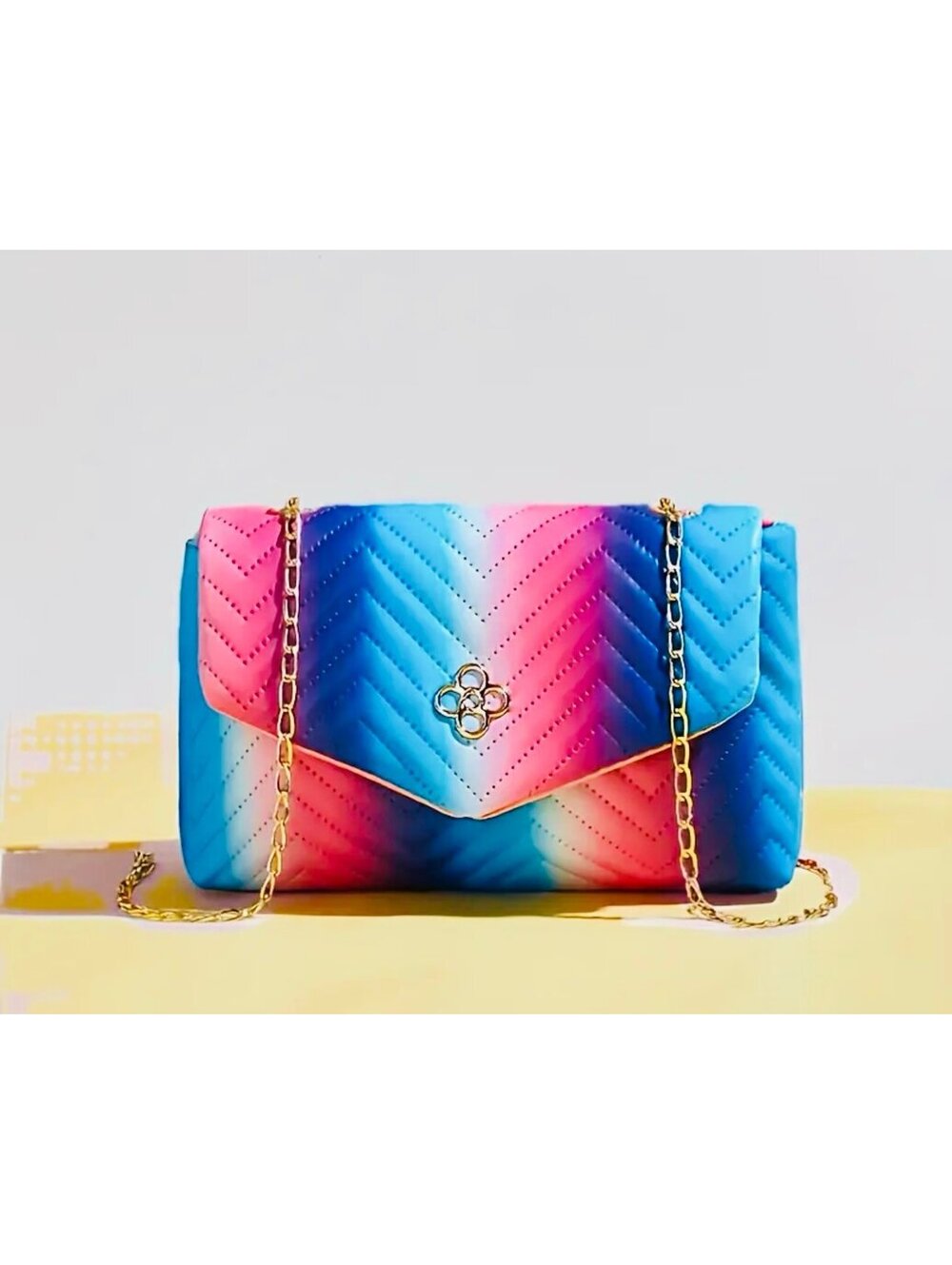 New - Retro - Tie Dye Style Design Striped Crossbody/Shoulder Bag - Pink/Blu/Wht